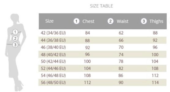 Size chart amore novias